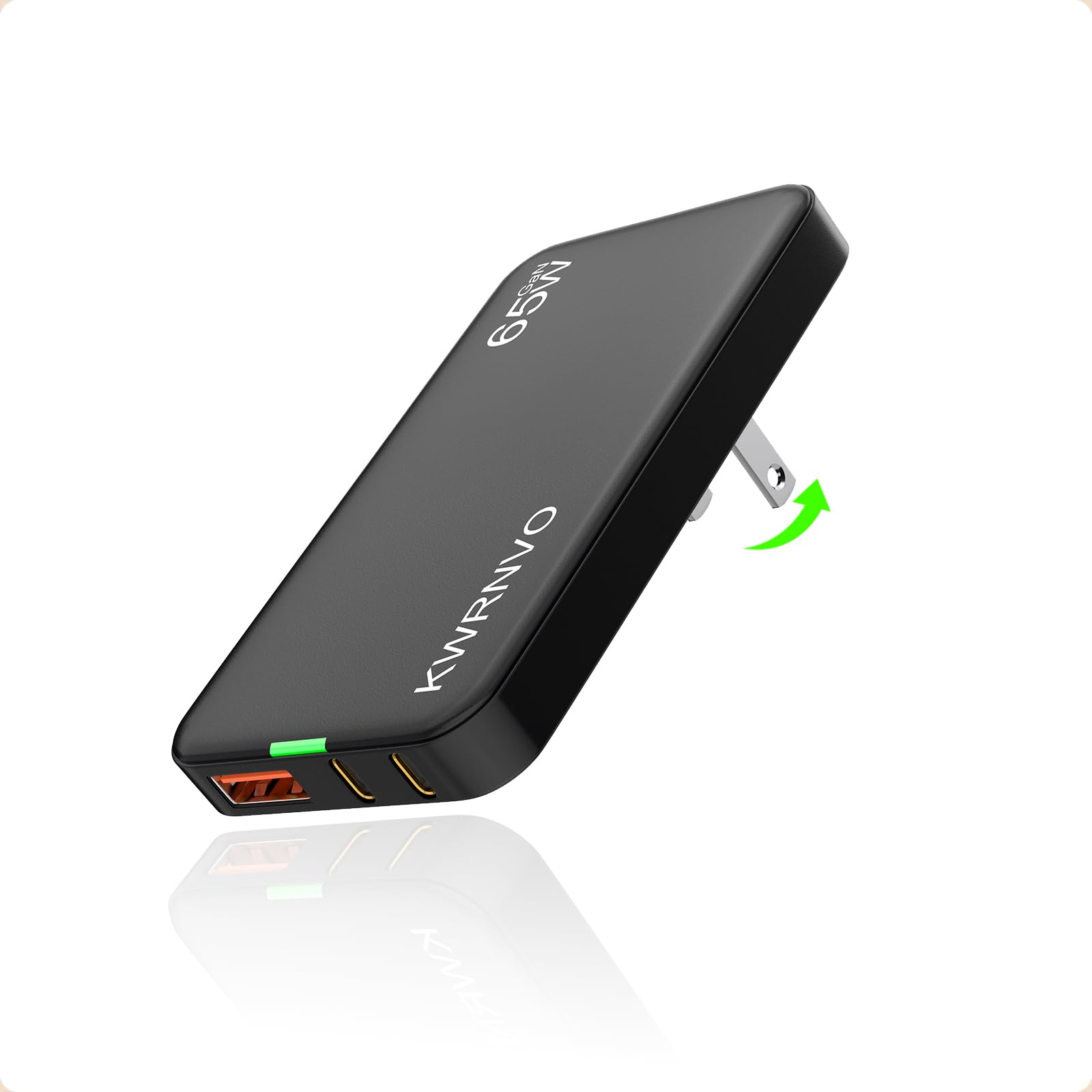 Caricatore da parete USB piatto, caricatore GaN a 3 porte con 2 porte USB-C e 1USB-A, spina da parete ultra sottile veloce per MacBook Pro/Air, Pixelbook, iPad Pro, iPhone 16/15/14 (nero, 65 W)