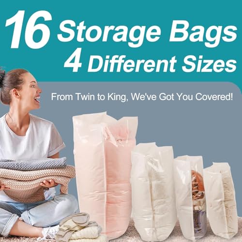 Image of LUXJET 16 Combo Vacuum Storage Bags with Electric Pump, Space Saver for Travel, Vacuum Sealed for Clothes and Clothing, Luggage Organizer (16 PACK COMBO)