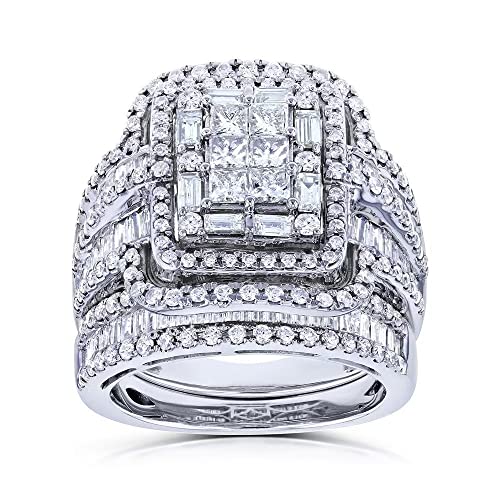925 Sterling Silver Shiny Cubic Zirconia Rings Fold Wear Bridal CZ Diamond Multi Row Ring 2pcs Rings Set 925 Sterling Silver Shiny Full CZ Crystal Diamond Wedding Rings for Women