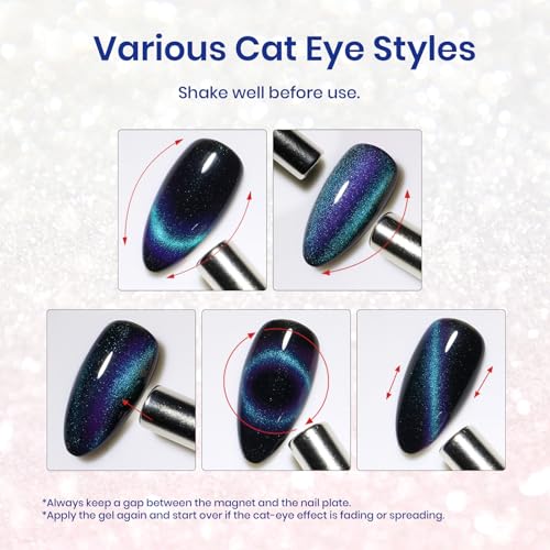 Image of Beetles Blue Cat Eye Gel Nail Polish - 15ML Glitter Chameleon Sparkle Holographic Nail Polish with Magnet Translucent Mystical Aura Gel Soak Off UV LED Nail Lamp Nail Art Manicure Salon DIY Home