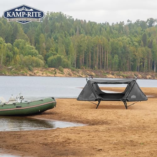 Kamp-Rite Original Quick Setup 1 Person Multifunctional Cot Convertible as Lounge Chair, and Tent with 2 Zippers and Mesh Entry Doors, Gray