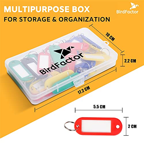 50 Stück Schlüsselanhänger beschriftbar mit Etiketten – 5 Farben, Kunststoffbox mit extra Etiketten, Schlüssel Anhänger und Schlüsselschilder mit Ring auch für Haustiere, Gepäckstücke oder USB Sticks