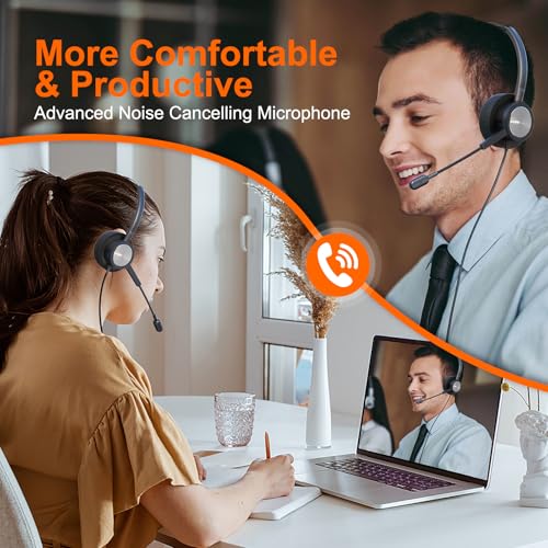 Image of emaiker corded USB Headset with Noise Cancelling Microphone PC Headphone with Mic Mute Volume Control Call Button for Office Call Center Skype Chat Teams Zoom Dragon Voice Recognition Speech Dictation