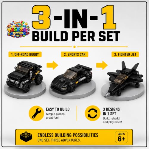 Image of Yashoni Automotive Building Blocks Toy Set for Kids | 10+ Construction Models in one Set| Aircraft, Excavator, Jeep, Car Model Building Kit | Educational STEM Toy | Ages 6+ (Set of 8)