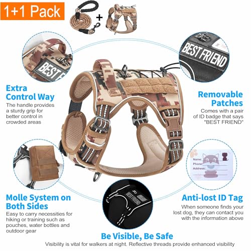 Image of Beebiepet Heavy Duty Tactical Dog Harness for Small Dogs, No Pull Adjustable Pet Harness Reflective Service Training Easy Control Pet Vest Military K9 Working Dog Harnesses- Medium, Desert Camo