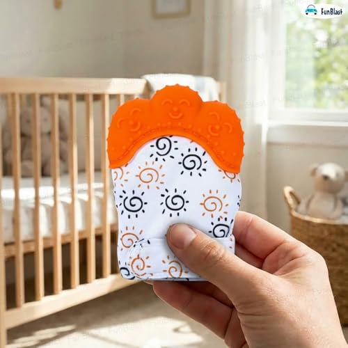 Image of FunBlast Baby Teething Mitten - Soft Silicone Teether Glove for Infants, BPA-Free, Safe & Comfortable Teething Toy for 3+ Months Babies, Toddlers, Infants (Orange)