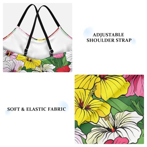 senya Girls Swimsuits One-Piece Swimwear Tie Bathing Suit Beach Summer Round Neck 9-10T Multicolor Hibiscus Pattern3