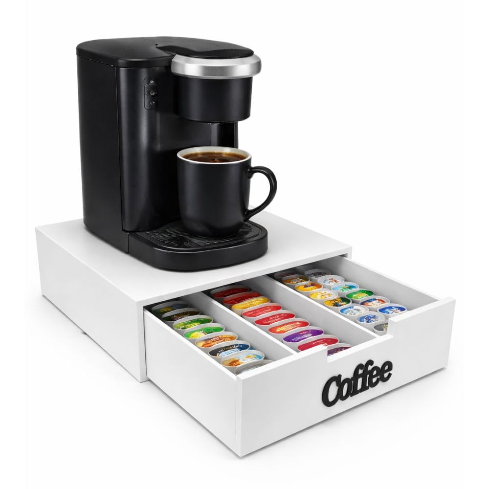 Porta Cialde e Capsule in Bambù con Cassetto (3 Scomparti) Organizer elegante per cialde, capsule e tisane, scritta nera e scritta oro (scritta oro)