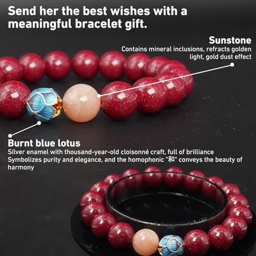 Feng Shui Cinnabar Bracelet for Women – Lotus-Inspired Mystical Oriental Design, Red Jade Beads Handmade with Enamel Decor, Good Luck & Protection Jewelry for Healing Meditation3