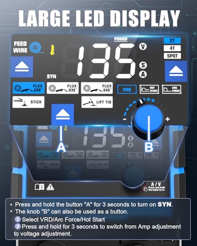 AZZUNO MIG Welder 135Amp 110V, 3 in 1 Gasless Flux Core MIG Welder/Lift TIG/Stick Welding Machine, Wire Feed Welder with Synergic Control - Image 3