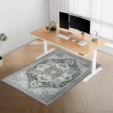 Kuyal Chair Mat for Hard Floors, 36'' x 55'' Floor Mats Wood/Tile Protection Mat, Office Chair Rug Protector, Beautiful Pattern Low Pile Carpet Computer Chair Mat (36'' x 55'',Grey) Cover