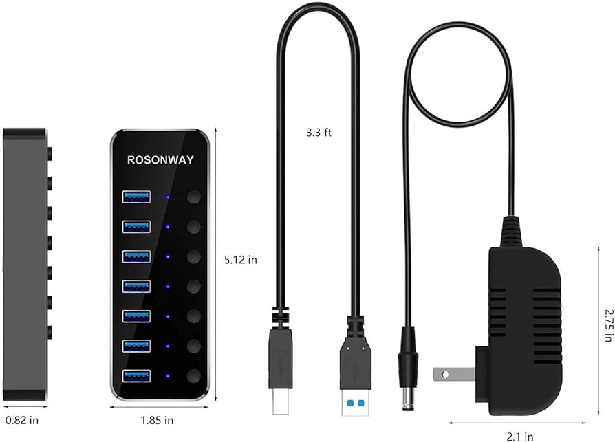 Amazon | ROSONWAY USB ハブ 3.0 電源付き 7ポートUSB Hub セルフ