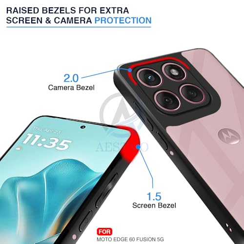Image of AESTMO Moto Edge 60 Fusion 5G Back Cover | 360 Protection | Crystal Clear Hard Back Transparent | Bumper Case for Moto Edge 60 Fusion 5G (PC+TPU, Black Bumper)