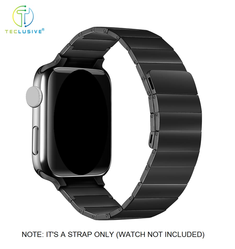 Image of T TECLUSIVE Luxury Titanium Metal Magnetic Chain Strap Compatible for iWatch Series Ultra 49mm / Series 10 46mm / Series 9 8 7 45mm / iWatch Series 6 5 SE 44mm | Matt Magnetic Band (Black)