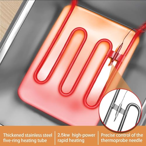 Kommerzielle Fritteuse, kommerzielle elektrische Fritteuse mit Korb und Deckel, 5000 W, Edelstahl, 2 x 10 l (10,5 QT), Doppeltank-Tischfritteuse für den privaten und gewerblichen Gebrauch, schnelle – Bild 8