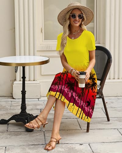 Image of COSSEN Women's Casual T Shirt Dress V-Neck Short Sleeves Swing Dresses Birthday Party Summer Travel Beach with Pocket
