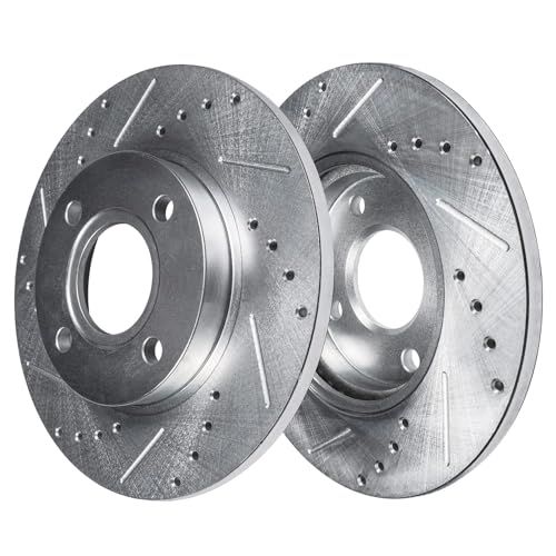 Image of Detroit Axle - Rear Brake Kit for 2007 2008 Mini Cooper, 10.20 inch inch Drilled and Slotted Disc Brake Rotors Ceramic Brake Pads with Hardware Replacement