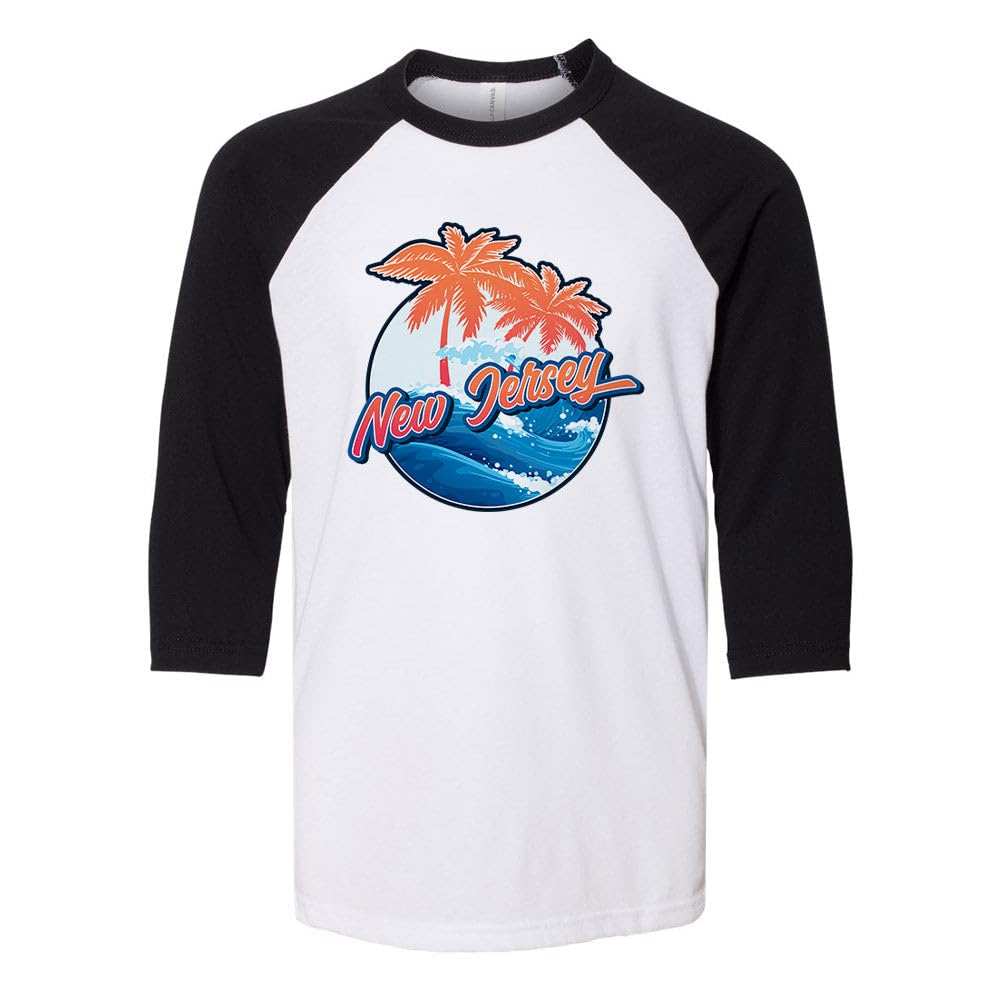 Tropical New Jersey Kids Three-Quarter Raglan Sleeve Baseball Shirt Youth Small White/Black