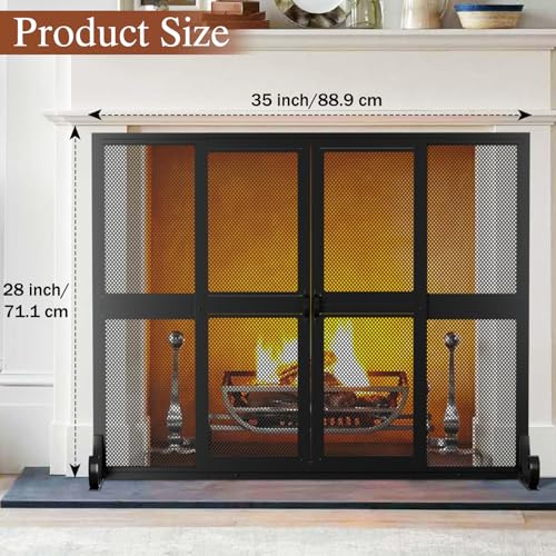 Image of Fireplace Screen with Sliding Doors, Wrought Iron Panel Spark Guard Cover