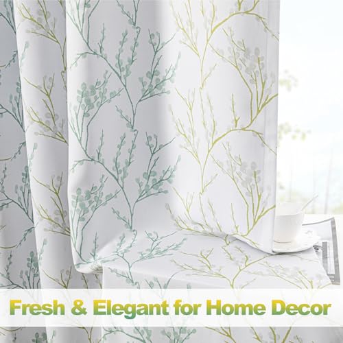 Image of MYSKY HOME Curtains 72 inches for Living Room 2 Panel Sets Thermal Insulated Curtains for Small Window Leaf Print Classical Room Darkening Drapes for Bedroom, 52W x 72L Inch, Green