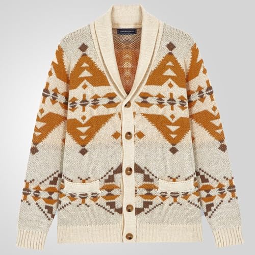 Men's Cardigan Sweaters Lightweight Aztec Print Knitted Sweater Button Down Autumn Vintage Sweater3