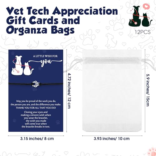 Tondiamo Vet Tech Gifts Bracelet Vet Nurse Veterinary Assistant Appreciation Gift Bulk Adjustable String Paw Bracelet with Thank You Card for Veterinary Pet Lover3