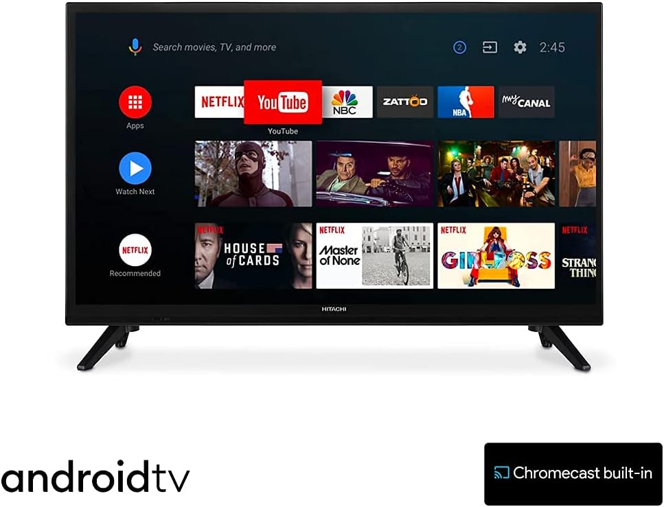 Hitachi, 24HE2202, televisore, 24 pollici, 61 cm, Smart Android TV WiFi, Bluetooth HD LED DVB-S2/C/T2, 12 e 220 Volt, ideale anche per campeggio