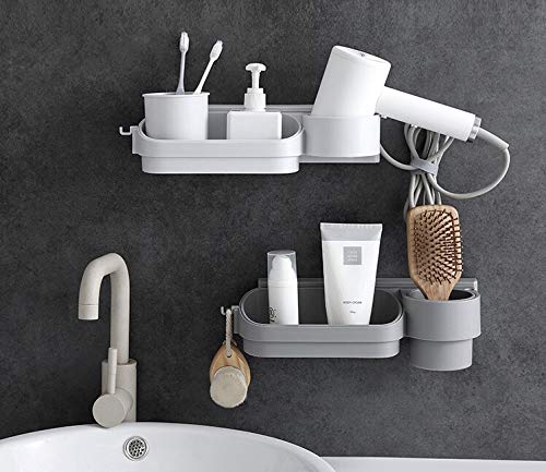 BlossomingLove Bathroom Hair Dryer Holder Wall Mount with Cup Shelf No Drilling Easy