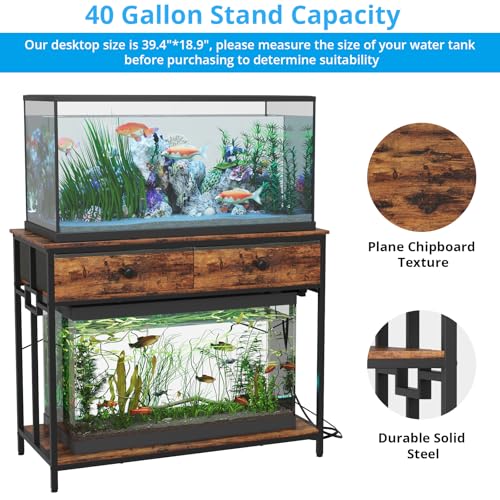 Image of VOWNER 40 Gallon Aquarium Stand with Power Outlet & Cabinet Storage, Brown