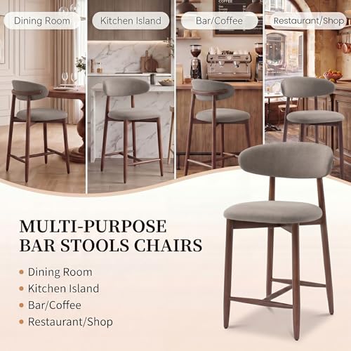 Image of MALOL Counter Height Bar Stools Set of 2, Kitchen Bar Stools with Back, Mid Century Modern Upholstered Barstools with Wood Legs for Kitchen Island Dining Room, Camel