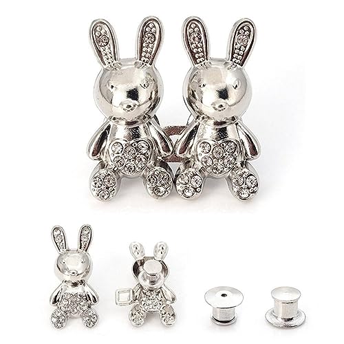 Image of HEAVY DRIVER 2pcs Cute Rabbit Button Pins for Jeans Adjustable Bunny Button Pins Waist Buckle for Loose Jeans Pants, Detachable Buttons for Jeans Waist Buckle No Need Sewing Waist Tightener Clip (Rabbit Silver)