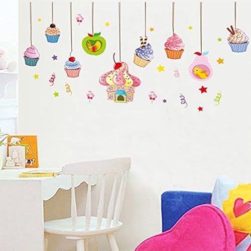 Amazon ウォールステッカー 壁紙ポスター おしゃれ 北欧 ケーキ カップケーキ 大きめサイズ 子供部屋 赤ちゃん 部屋 幼稚園 教室 遊園地 遊び場 ベッドルーム ダイニング リビング ルームミラー オフィス 寮 ホーム 廊下 玄関 Diy モダンアート M0049 ウォール