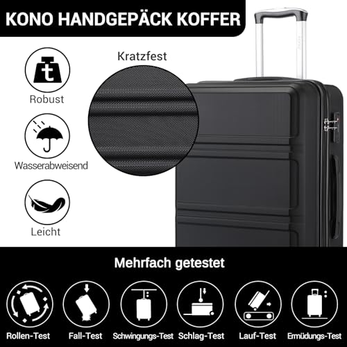 KONO Trolley Koffer Mittelgroß 4 Rollen Leicht Hartschalenkoffer Reisekoffer mit TSA Schloss, 65x44x25.5cm, 61Liter, Zwillingsrollen Rollkoffer, ABS Hartschale (Schwarz, L)