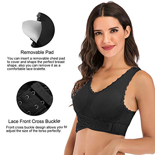 Wzjuss 1 Pack Sports Bras For Women Cross Front Side Buckle And Removable Padded Yoga Sports Bra (Black,L) #TOP5