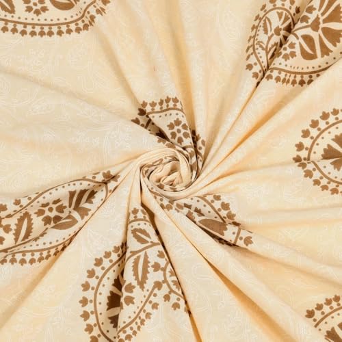 Image of Living Roots Ethnic Jaipur Block Print Double Cotton Bedsheet & 2 Pillow Covers, for Mattress Upto 6 inches Thick, No Colour Bleeding, Coffee Colour, King Size 90 * 108 inches, 120TC (602-C)