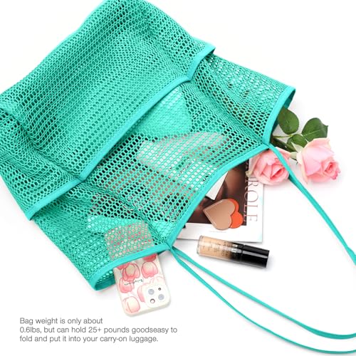 Image of KPX Beach Bag with Mini Pocket, Beach Tote Bags for Women Large Foldable Mesh Swimming Pool Travel Bags - Sandproof