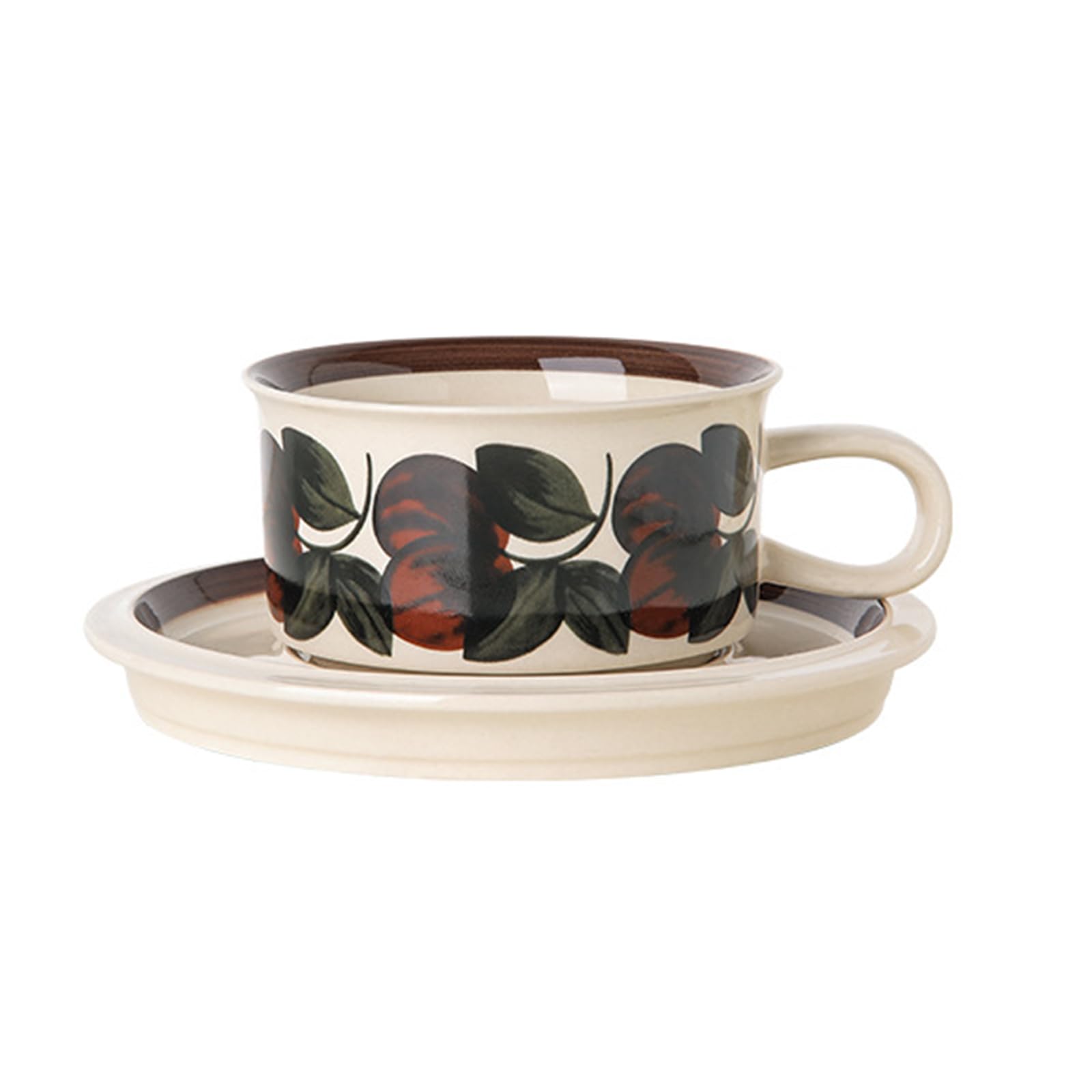 Soulnioi Ceramic Coffee Mug, Retro Floral Cappuccino Cup and Saucer Set