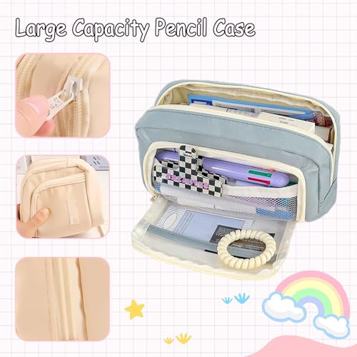 Image of Pencil Case Large Capacity Pencil Pouch, Aesthetic Pencil Case Pouch, Cute Pencil Case for Kids Students, Kawaii Pencil Bag, Preppy Pencil Case for School, Stationery Storage Bag