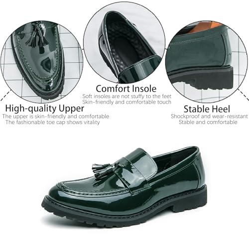 Men's Patent Leather Tassel Platform Loafers Business Casual Non-Slip Lug Sole Comfortable Block Heel Slip-On Dress Shoes for Work Office Wedding Penny Loafers3