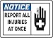 Accuform MFSD814VP Sign,"Notice Report All Injuries at Once", 10" Length x 14" Width x 0.055" Thickness, Plastic, 10" x 14", Blue/Black on White