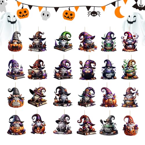 ハロウィン アドベントカレンダー - 24日間 装飾オーナメント,2Dアクリルペンダント 室内 ホーム バッグ ホーンテッドハウス 暖炉用