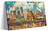 Lnzinro Minneapolis Skyline Wall Art City Panoramic Pictures Poster Modern Framed Abstract Colorful Canvas Painting Artwork 08x12 inches