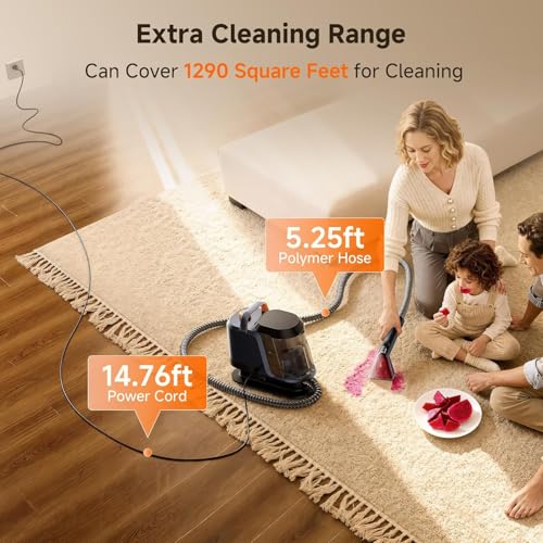 Image of Uwant Carpet Cleaner Machine 18Kpa Portable Carpet Cleaner for Cars Couch, 2in1 Water Tank Upholstery Cleaner, Spot Cleaner with Cleaning Tools, 2.4 Liter Set of 1
