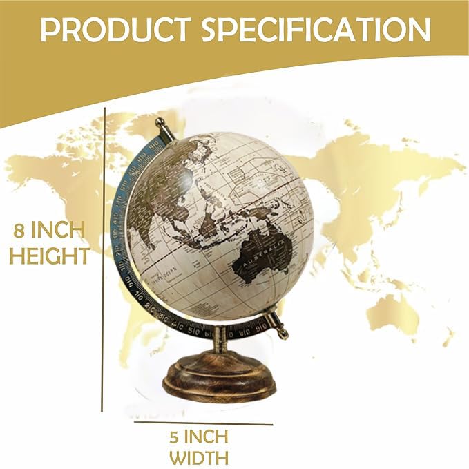 GLOBE DADDY Antique Rotating World Globe 6 Inch with Gold Metal Arc and Wooden Stand for Show pieces for Home Décor, Office Decor and Decorations items,Study Table decor Items, 1