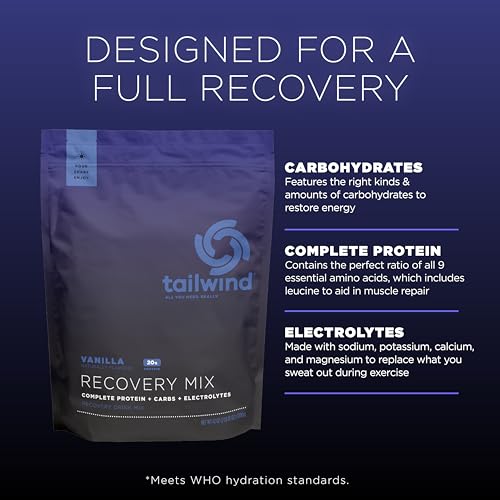 Image of Tailwind Nutrition Recovery Mix, 20 Grams Complete Protein, Carbohydrates, and Electrolytes Powder Drink Mix for Post-Workout, Free of Gluten, Soy, and Dairy, Vegan, 20 Servings, Vanilla