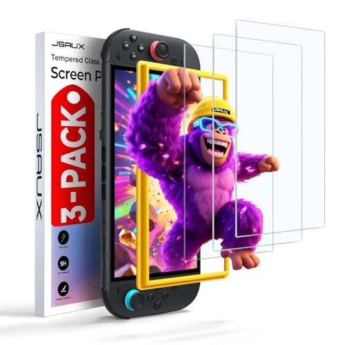 JSAUX [3 Unidades] Protector de Pantalla para Nintendo Switch 2 (2025), Vidrio Templado Ultra HD 9H, Fácil de Instalar con Marco Guía, Resistente a Arañazos