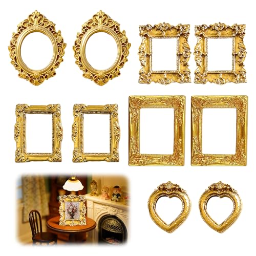 KERYBW Mini Marco de Fotos Vintage de Resina, 10 Piezas Marco Dorado Barroco para Fotos en Relieve Accesorios de Foto Decoración de Pared DIY Funda Teléfono