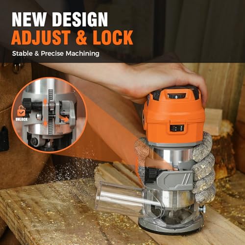 Alloyman Router Tool, 8.5Amp Wood Router, Max 30000 RPM Handheld Palm Router, 6 Variable Speed, 12Pcs Wood Compact Router Bits, 950W Wood Trim Routers Kit for Woodworking Trimming - Image 3