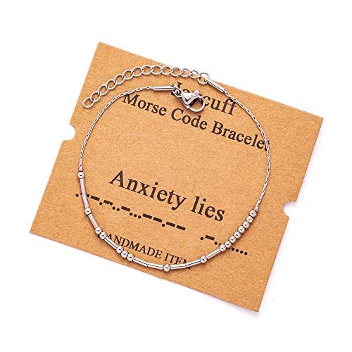 Image of JoycuFF Inspirational Morse Code Bracelets for Women Silver Beads Jewelry Encouragement Mantra Gifts for Her