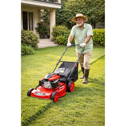 Image of BKR Petrol Lawn Mower | 20 inch Rotary with 196cc 7HP Engine | Manual Push | 75L Grass Collector | 8-Level Height Adjustment | Circular Blade | Foldable Design | 6-Month Manufacturer Warranty